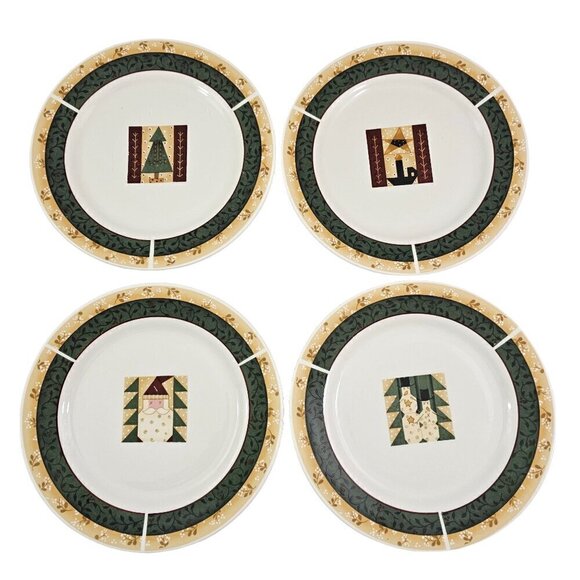 Sakura Majesticware Christmas Patch Stoneware Salad Luncheon Plates – Set of 4 - Picture 1 of 15